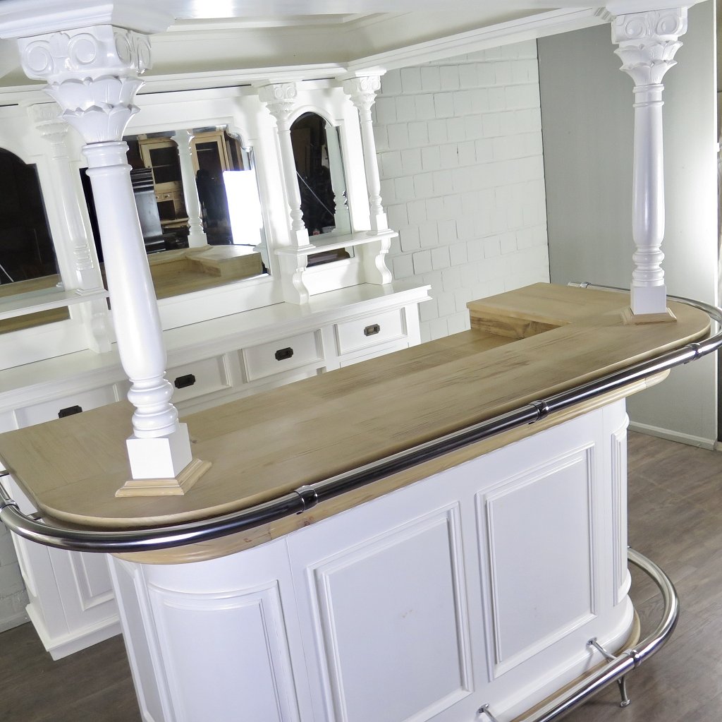 Hausbar Theke Teakholz 2,06 m Weiß