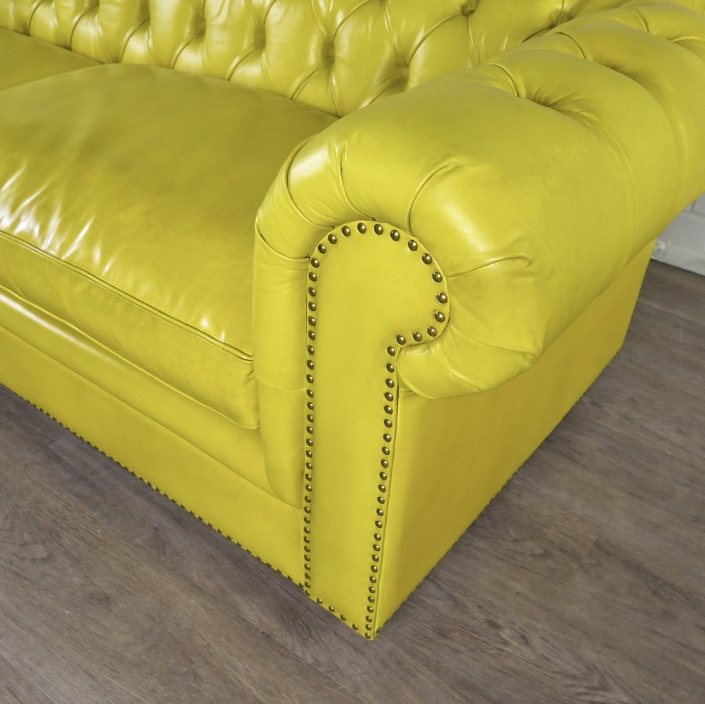 Chesterfield Sofa Couch Leder Gelb 2.40 m