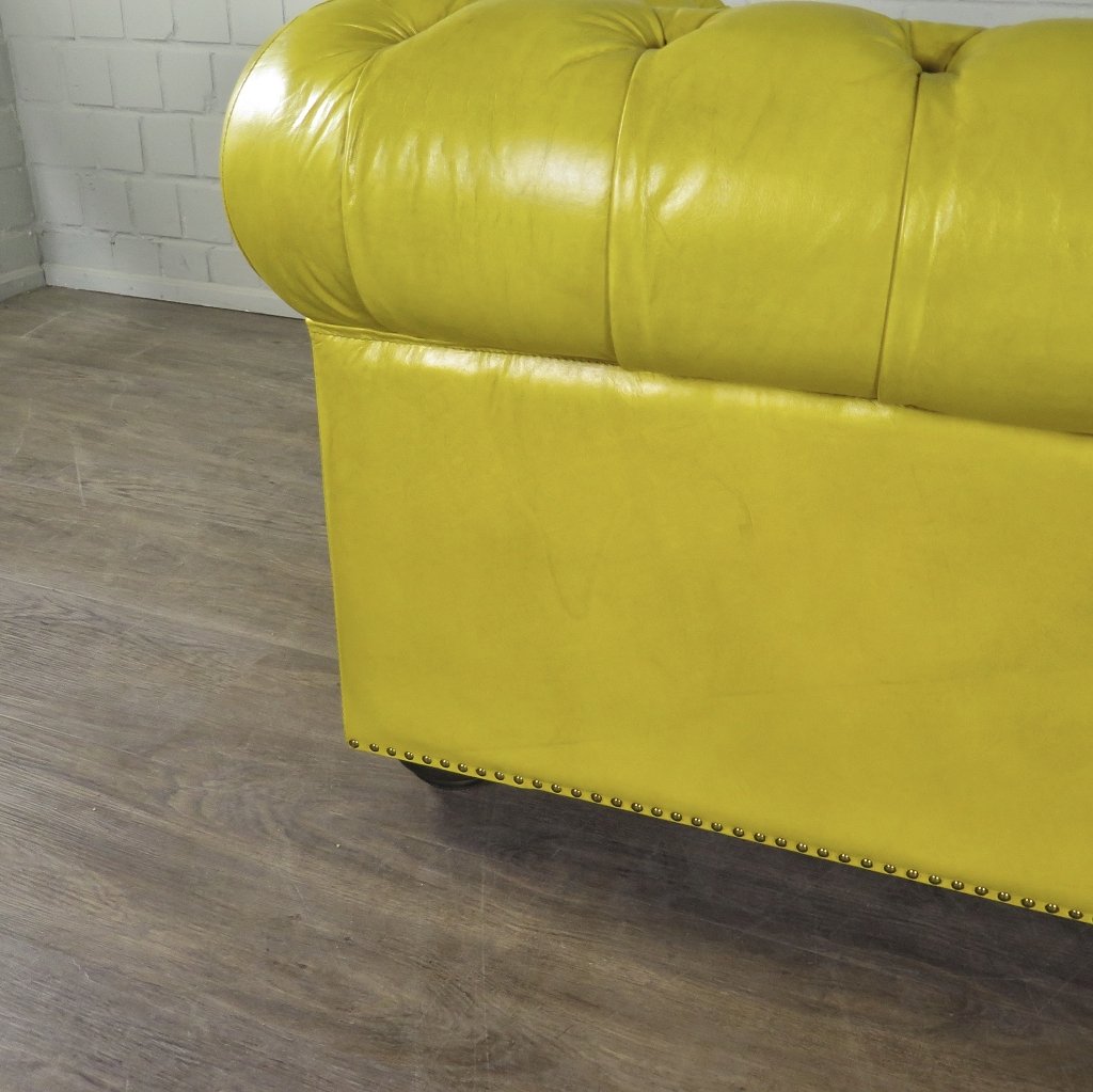 Chesterfield Sofa Couch Leder Gelb 2.40 m
