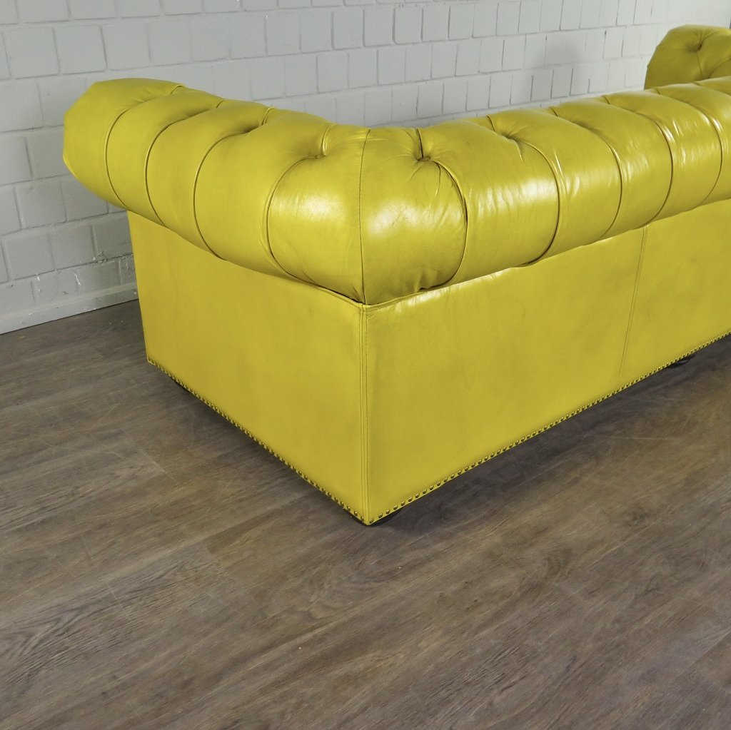 Chesterfield Sofa Couch Leder Gelb 2.40 m