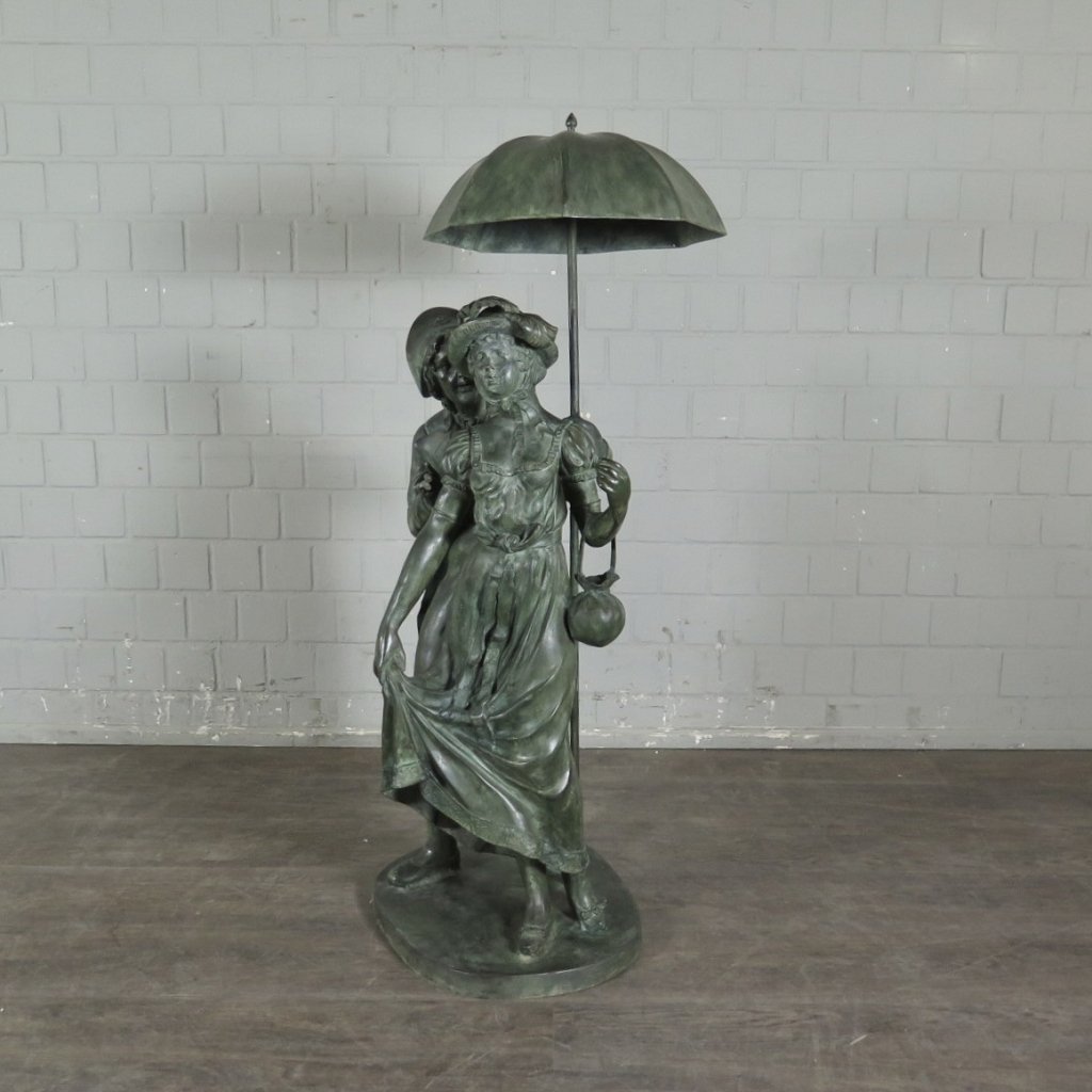 Wasserspeier Wasserspiel Paar unter Schirm Bronze 1,45 m
