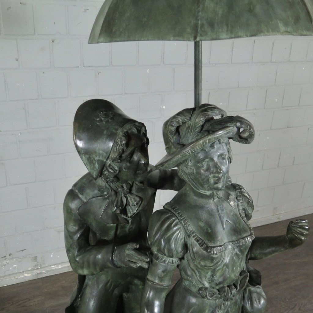 Wasserspeier Wasserspiel Paar unter Schirm Bronze 1,45 m