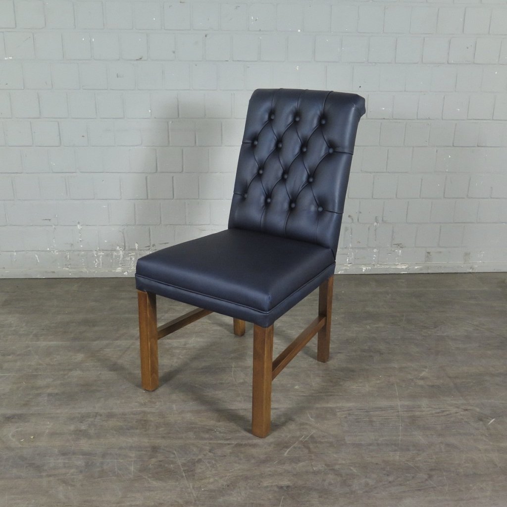 Chesterfield Esszimmerstuhl Stuhl Leder Indigo-Blau