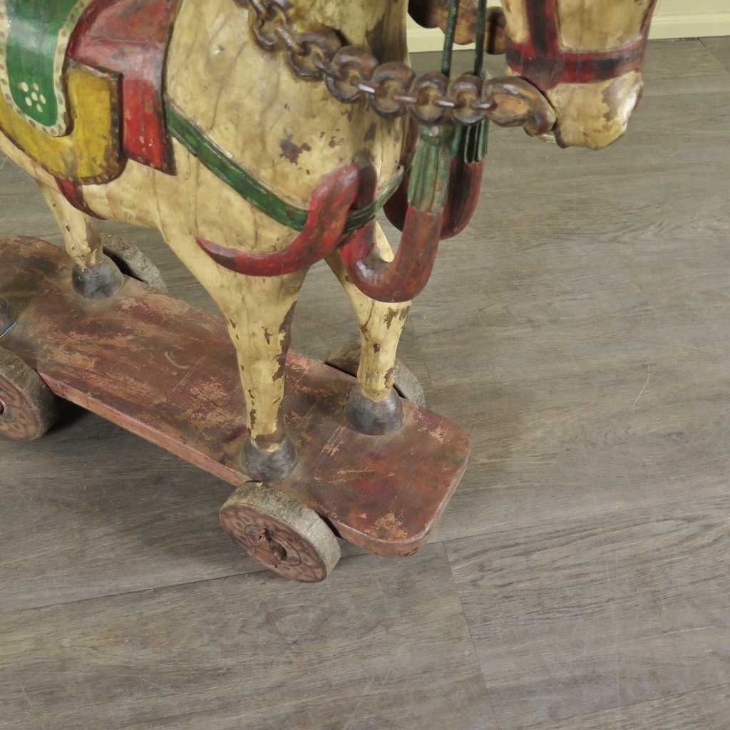 Pferde auf Rollen Holzpferde Rädertiere Jugendstil 1910 Teakholz Set