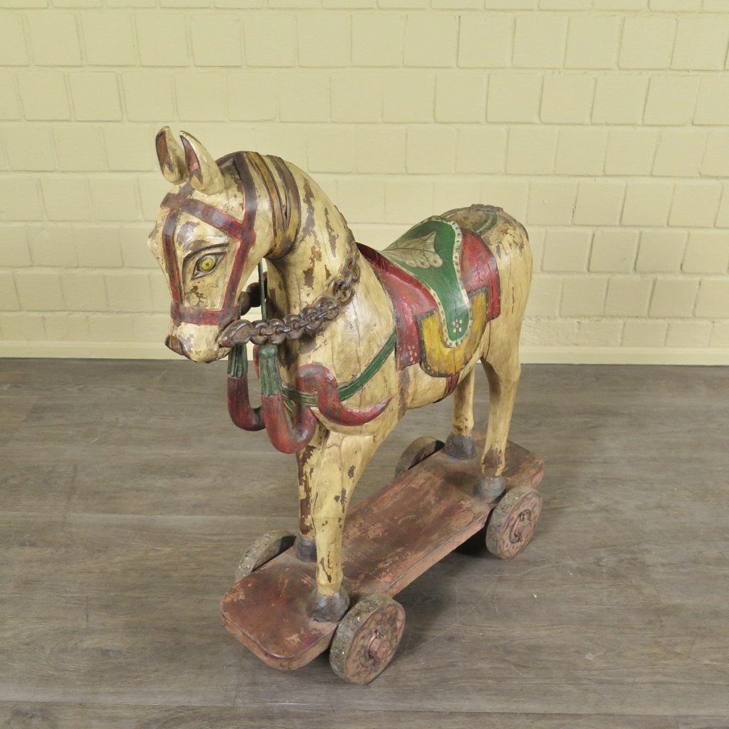 Pferde auf Rollen Holzpferde Rädertiere Jugendstil 1910 Teakholz Set