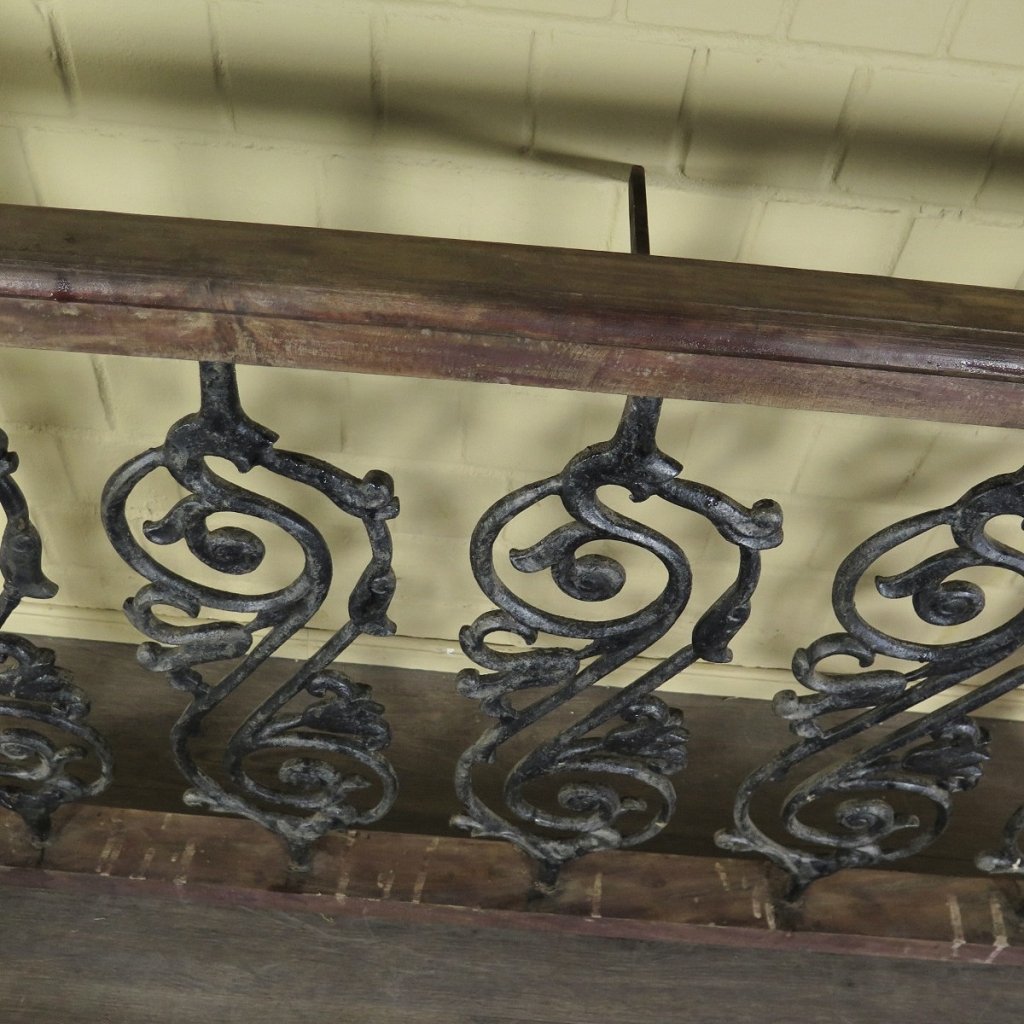 Balustrade 1,54 m Antik 1900 Teakholz Schmiedeeisen