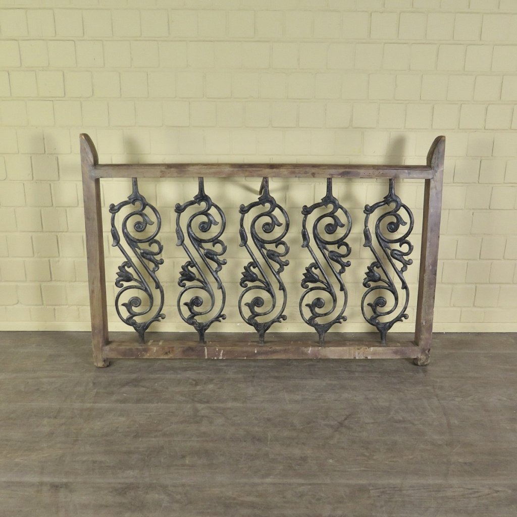 Balustrade 1,54 m Antik 1900 Teakholz Schmiedeeisen