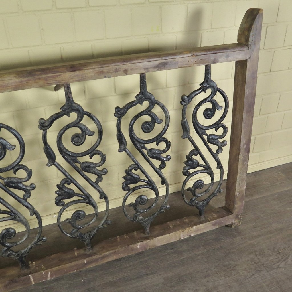 Balustrade 1,54 m Antik 1900 Teakholz Schmiedeeisen