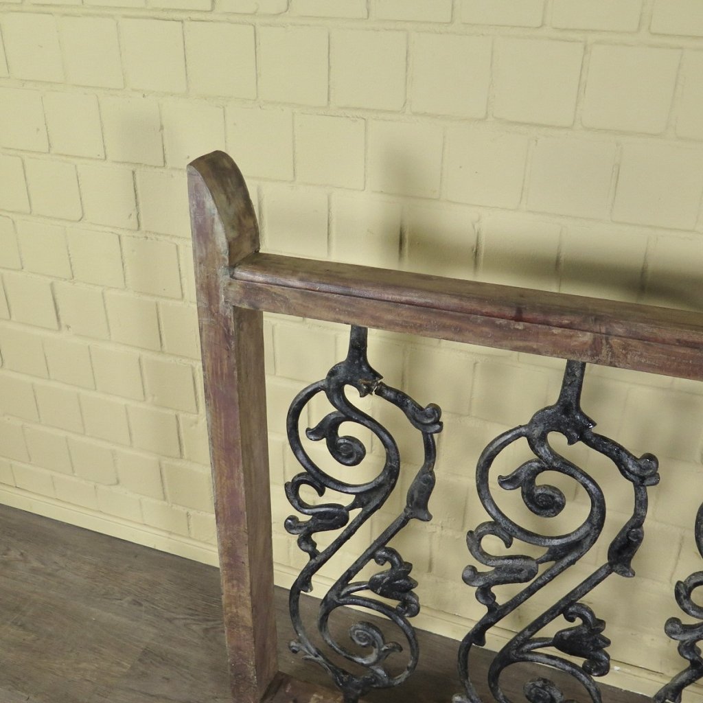 Balustrade 1,54 m Antik 1900 Teakholz Schmiedeeisen