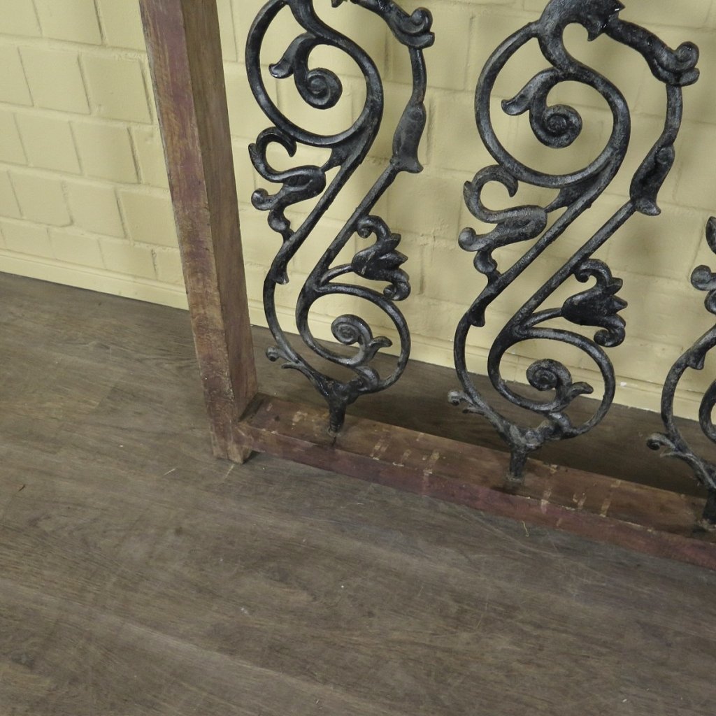 Balustrade 1,54 m Antik 1900 Teakholz Schmiedeeisen