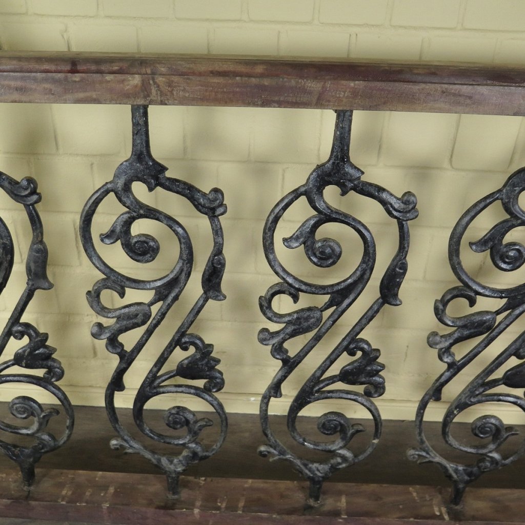 Balustrade 1,54 m Antik 1900 Teakholz Schmiedeeisen