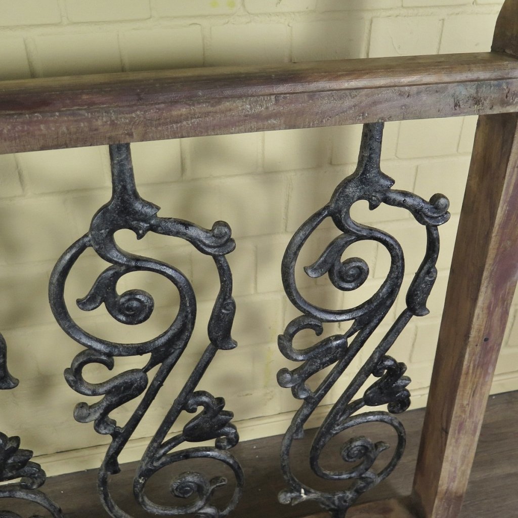 Balustrade 1,54 m Antik 1900 Teakholz Schmiedeeisen