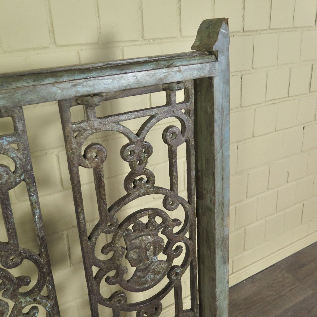 Balustrade 1,52 m Antik 1900 Teakholz Schmiedeeisen