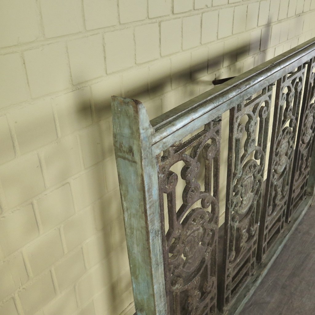 Balustrade 1,52 m Antik 1900 Teakholz Schmiedeeisen