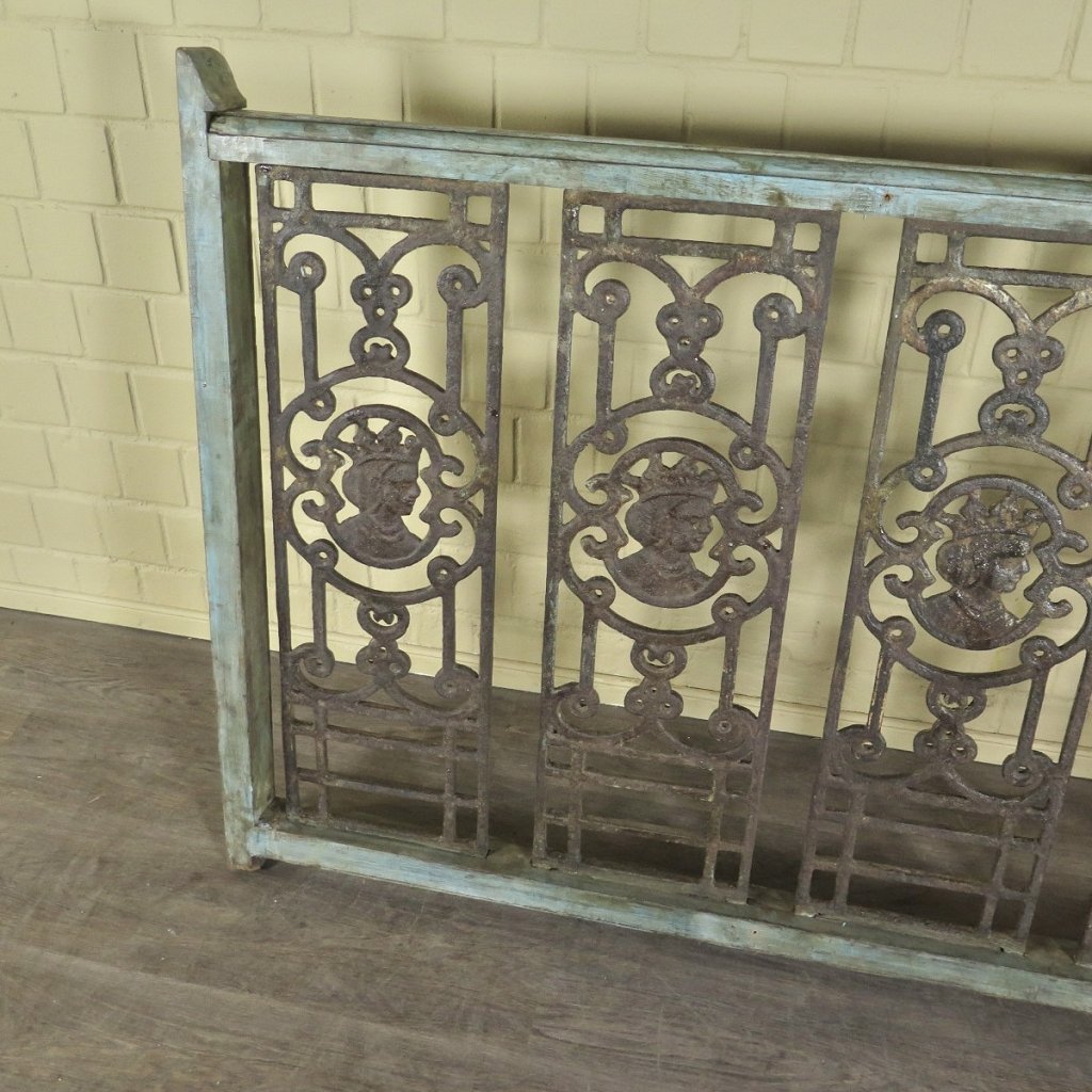 Balustrade 1,52 m Antik 1900 Teakholz Schmiedeeisen