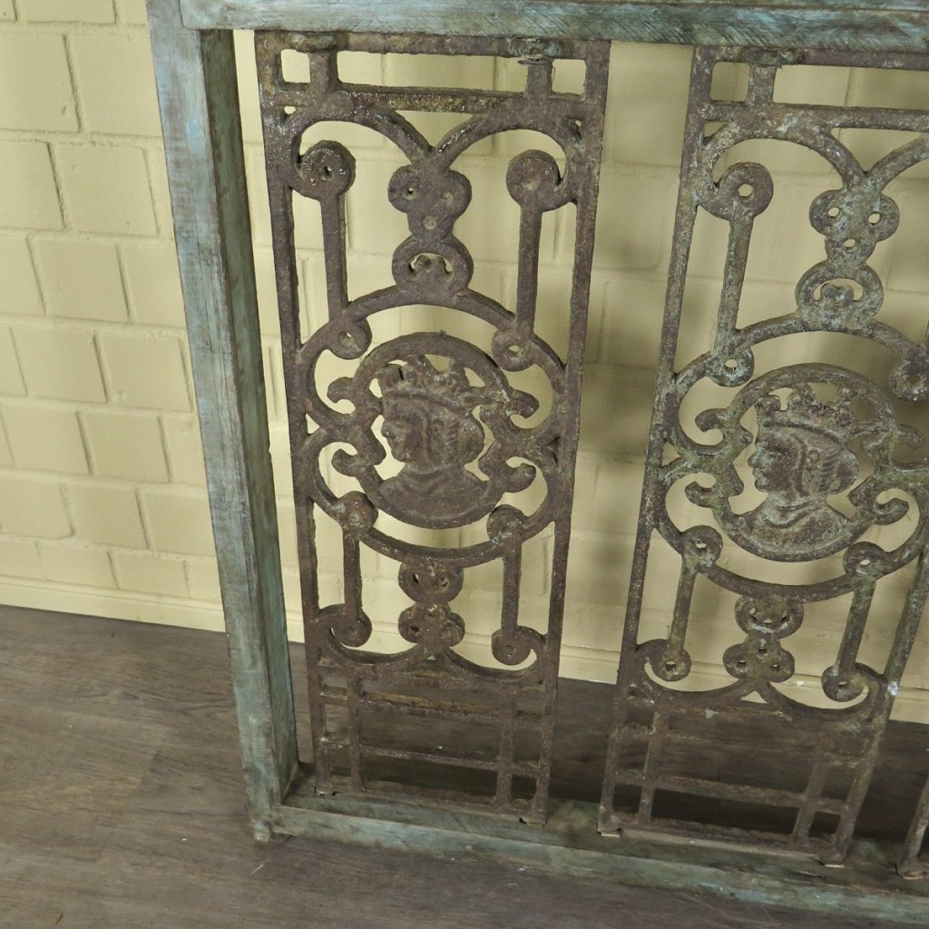 Balustrade 1,52 m Antik 1900 Teakholz Schmiedeeisen