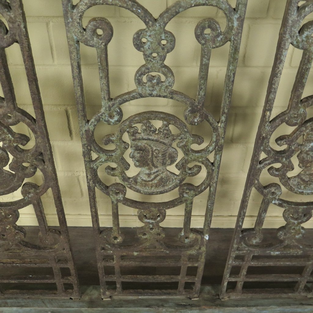 Balustrade 1,52 m Antik 1900 Teakholz Schmiedeeisen